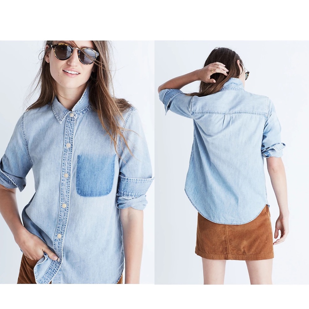 Madewell Shrunken Ex-Boyfriend Shirt Shadow Pocket Edition XXS Two Toned Wash